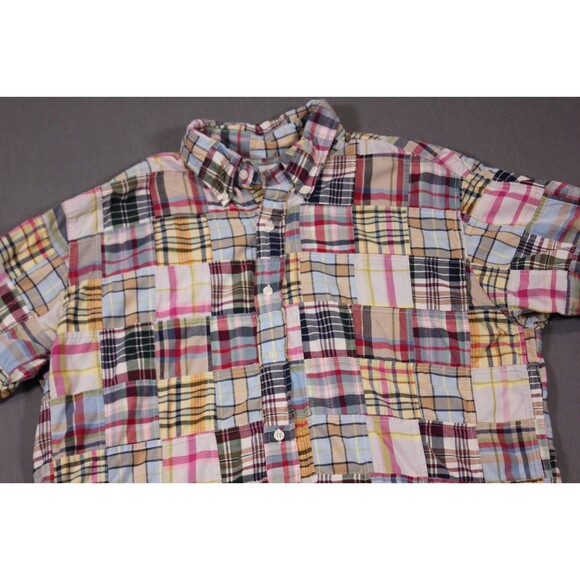 Brooks Brothers Shirt Mens Madras Patchwork Short Sleeve Button Up Vintage Sz L - Picture 2 of 8